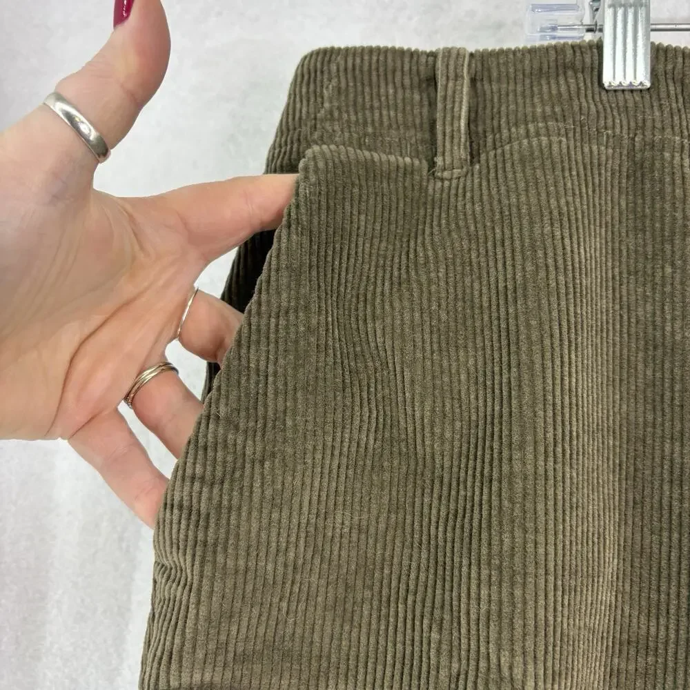 J Jill Women’s Plus Sz 28 Olive‎ Green Cropped Wide Leg Corduroy Pants NWT